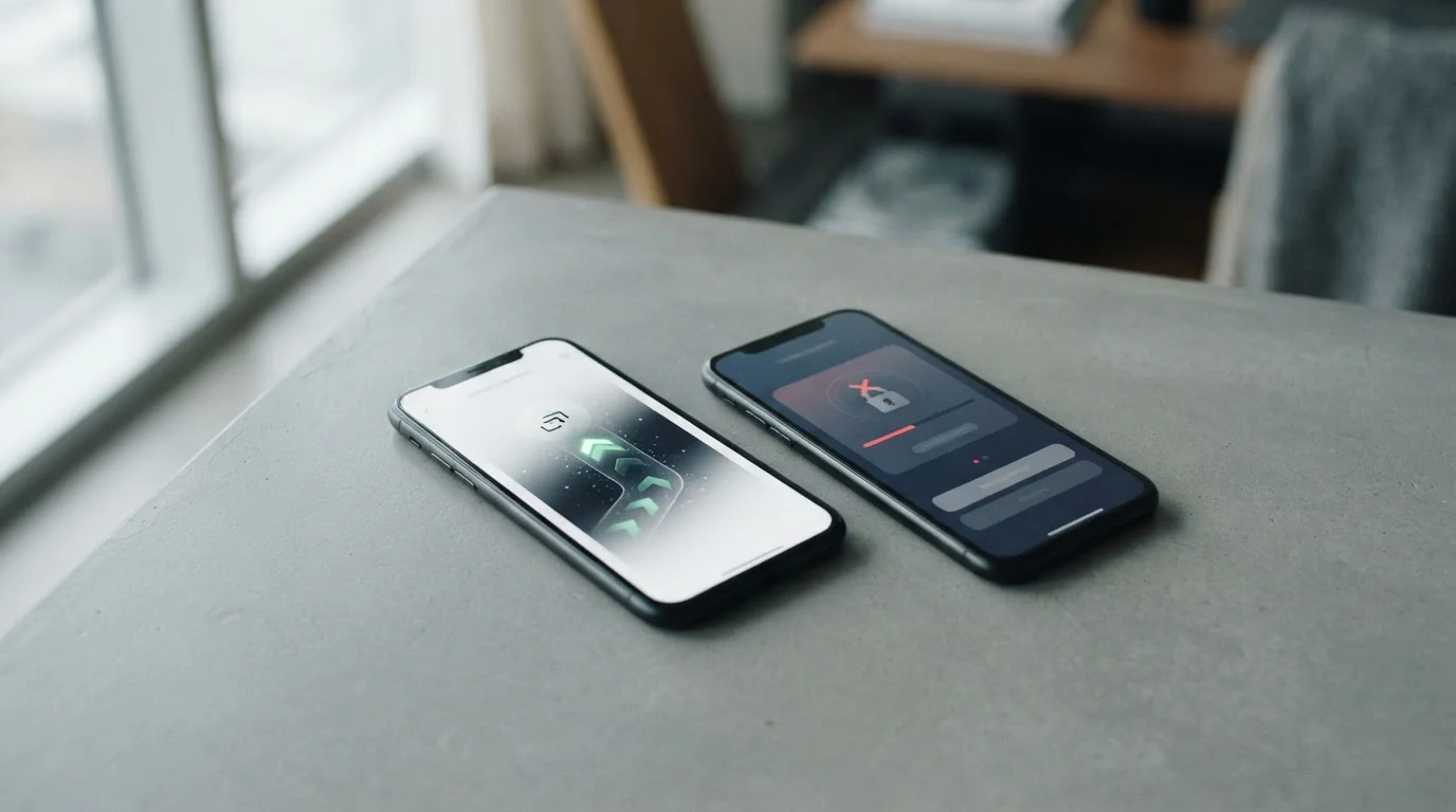 Zwei Smartphones zeigen schematisch Zahlungsrichtungen bei Apple Pay im Wettkontext