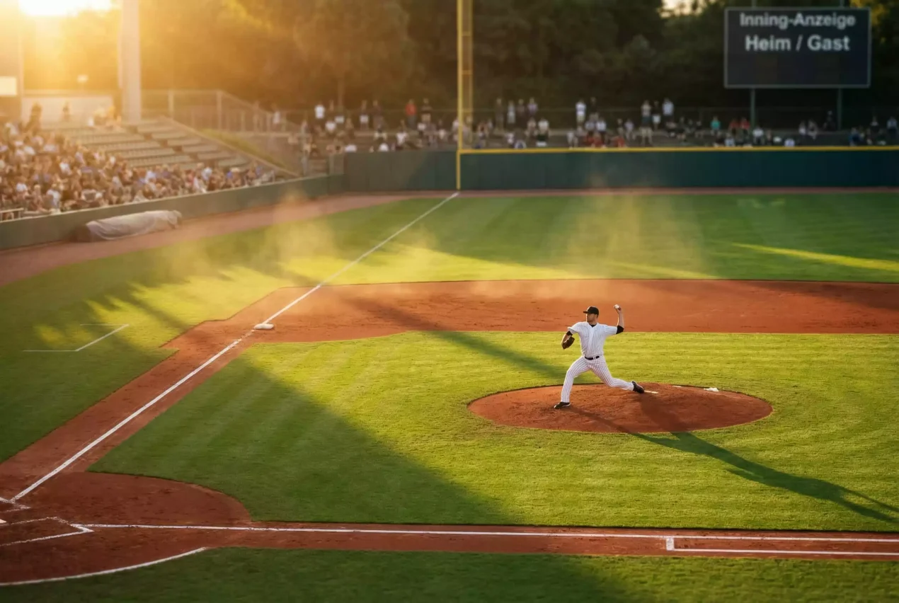 Baseball Wetten Strategie — Pitcher auf dem Mound wirft den Ball im Stadion