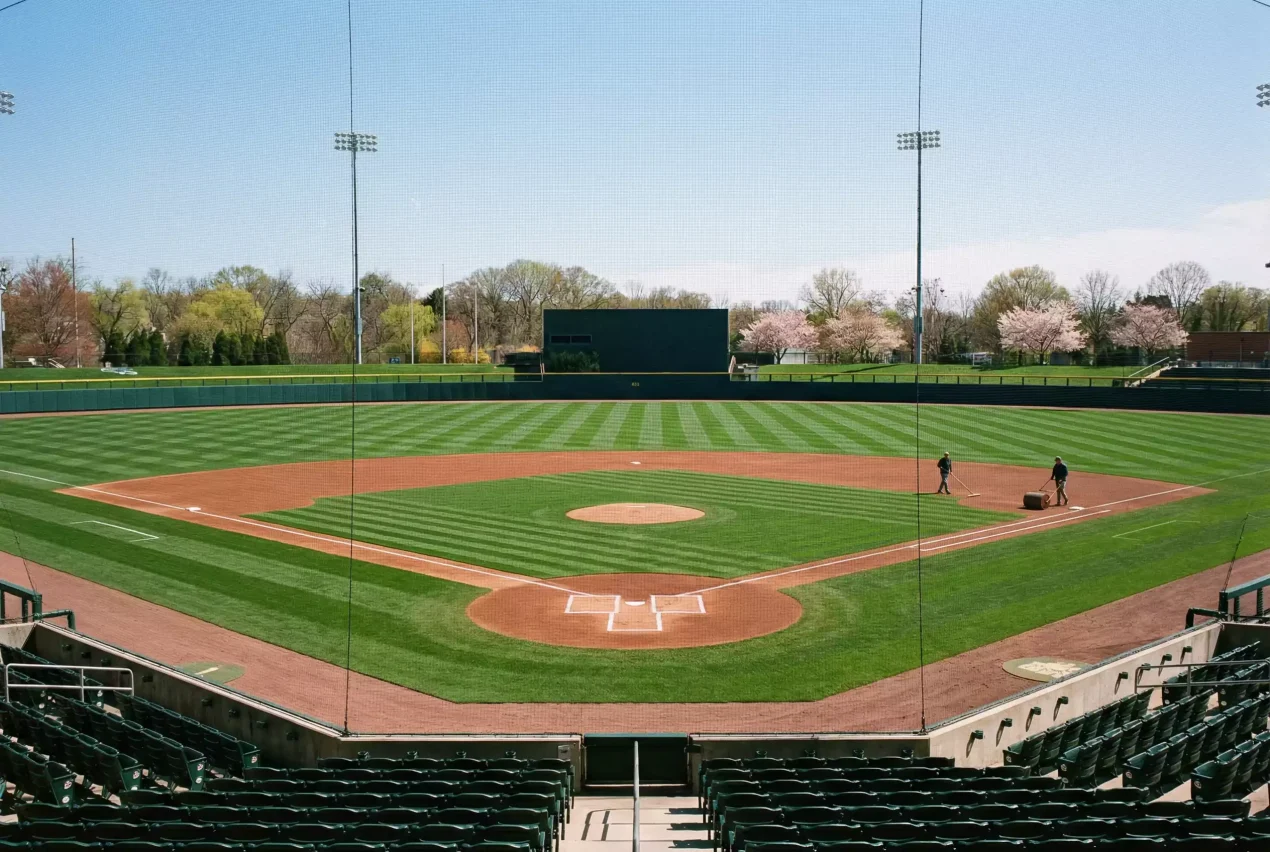 MLB Saison Phasen — leeres Baseball-Stadion im Frühling vor Saisonstart