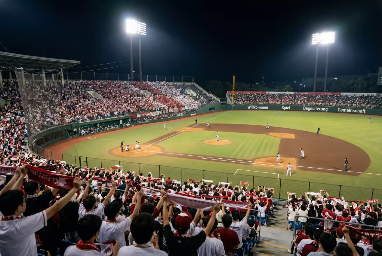 NPB Wetten — japanisches Baseball-Stadion bei Nacht mit vollen Rängen
