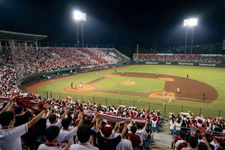 NPB Wetten — japanisches Baseball-Stadion bei Nacht mit vollen Rängen