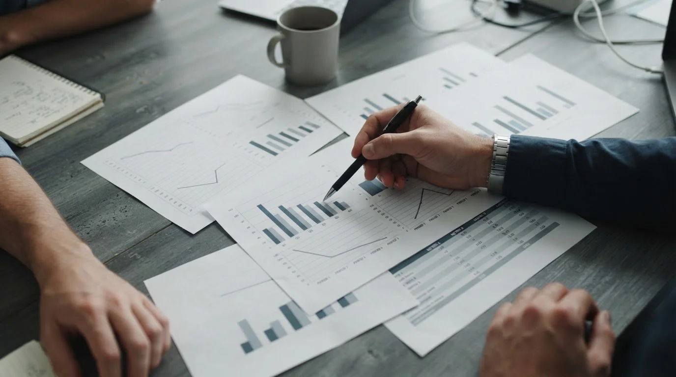Geschäftsunterlagen mit Diagrammen zu Zahlungsabwicklung und Kostenstruktur