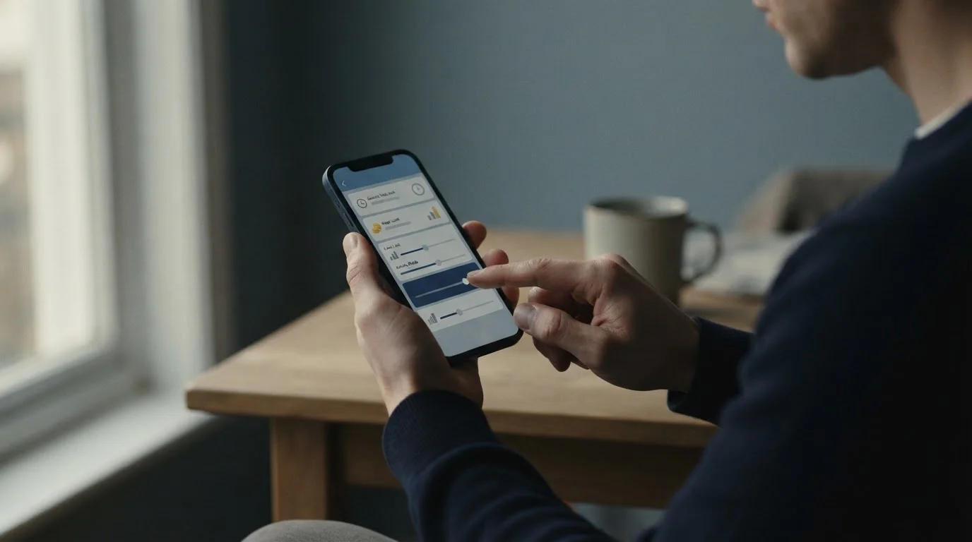 Person setzt Einzahlungslimits in einer App auf einem Smartphone